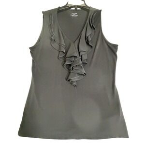 Grace  Tank Top Womens Medium Black Sleeveless Ruffle‎ V Cha Cha Party Y2K